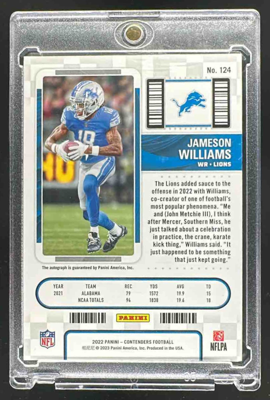 2022 Panini Contenders Jameson Williams #124 Championship Ticket /49 RC Auto