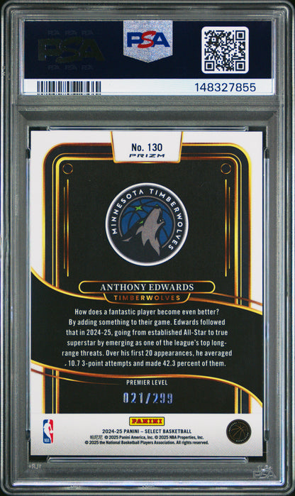 2024 Panini Select Anthony Edwards #130 Premier Light Blue Prizm /299 PSA 10