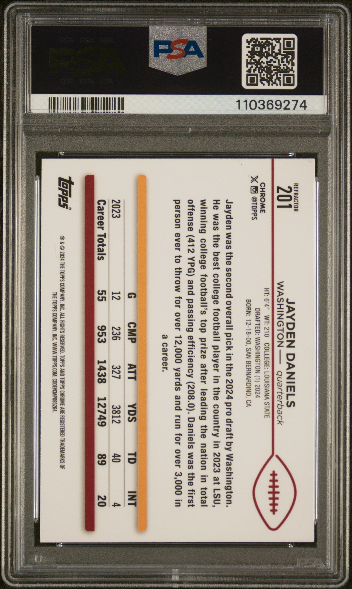 2024 Topps Chrome Jayden Daniels Refractor PSA 9 RC