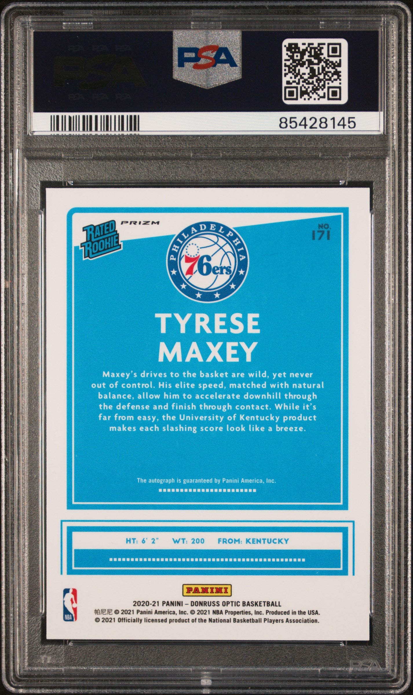 2020-21 Optic Tyrese Maxey Holo Rookie Auto PSA 10