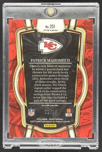2022 Panini Select Patrick Mahomes II #251 Blue Disco 21/25 Club