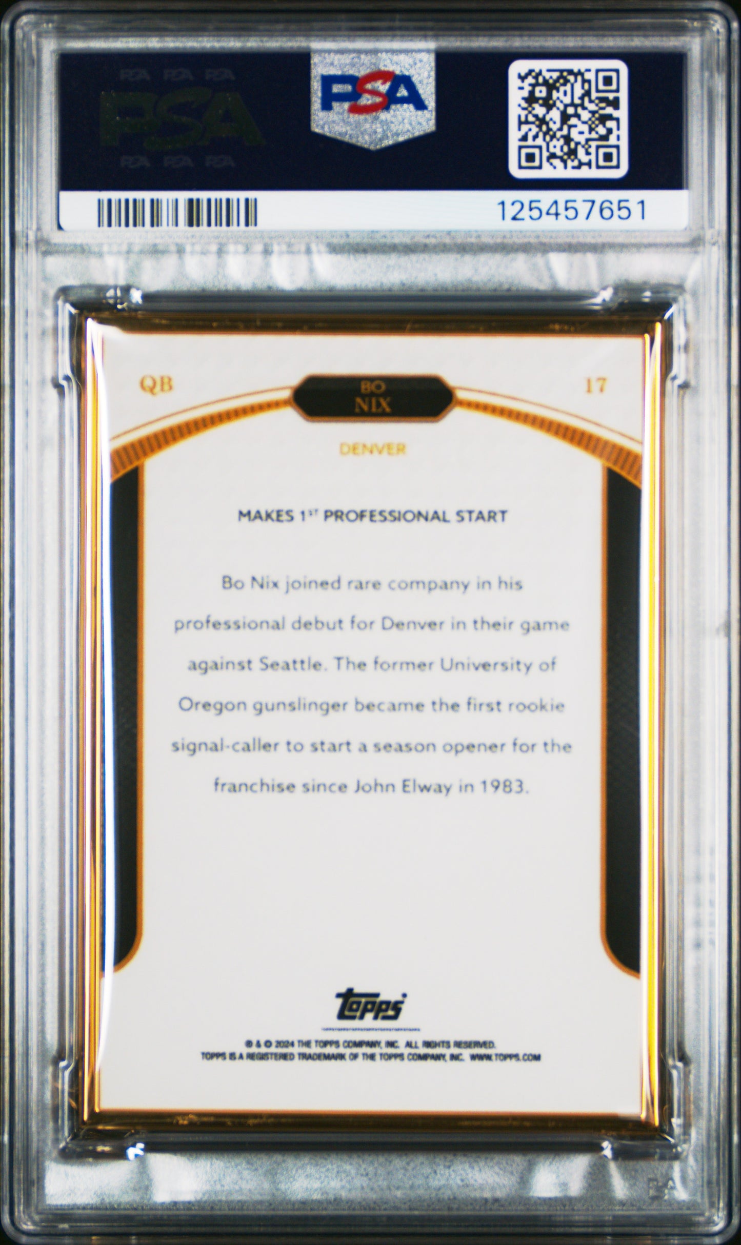 2024 Topps Now Rookie Campaign Bo Nix #17 Orange /25 RC PSA 9