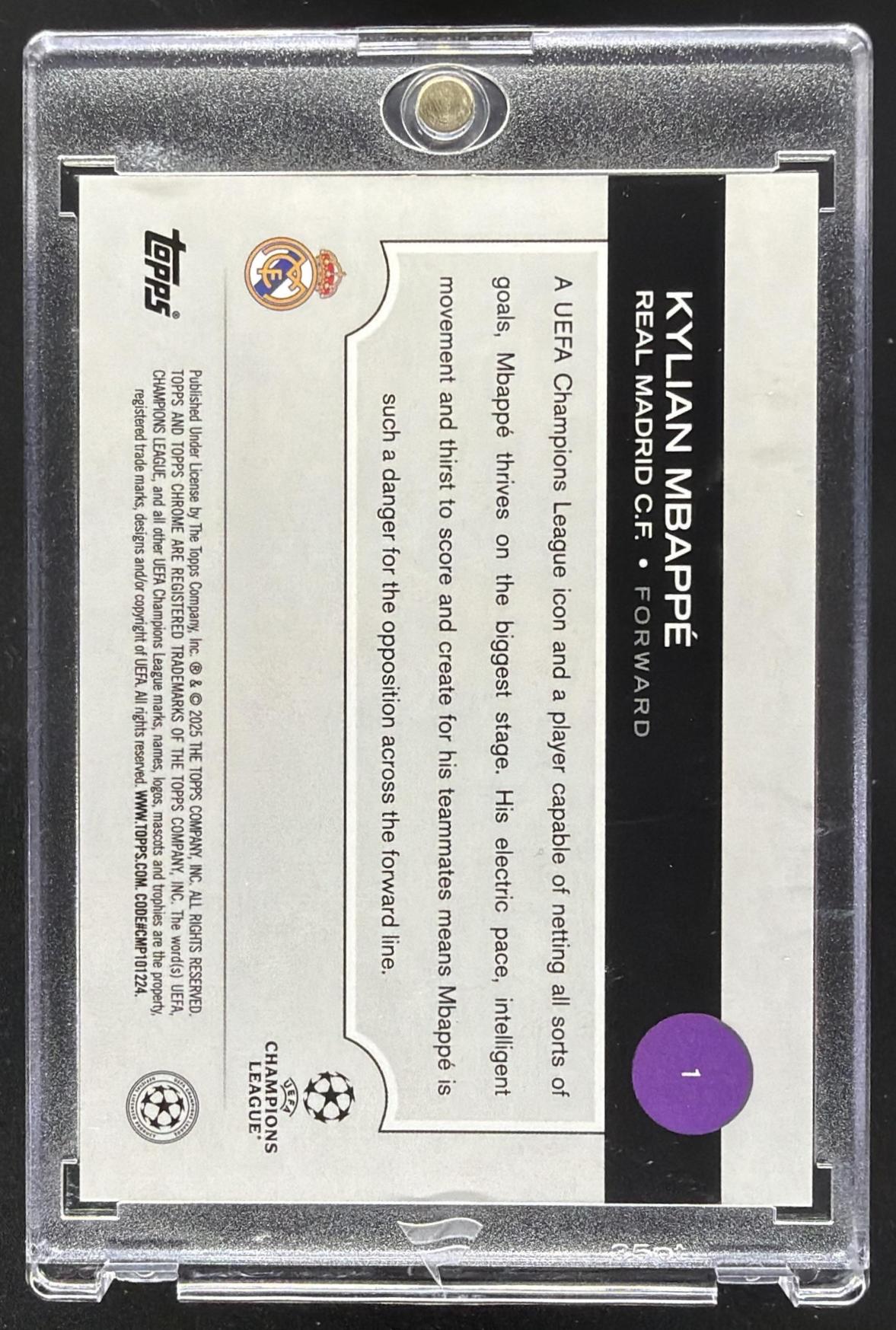 2024-25 Topps Chrome Sapphire UEFA Club Competitions Kylian Mbappe #1 Gold 16/50