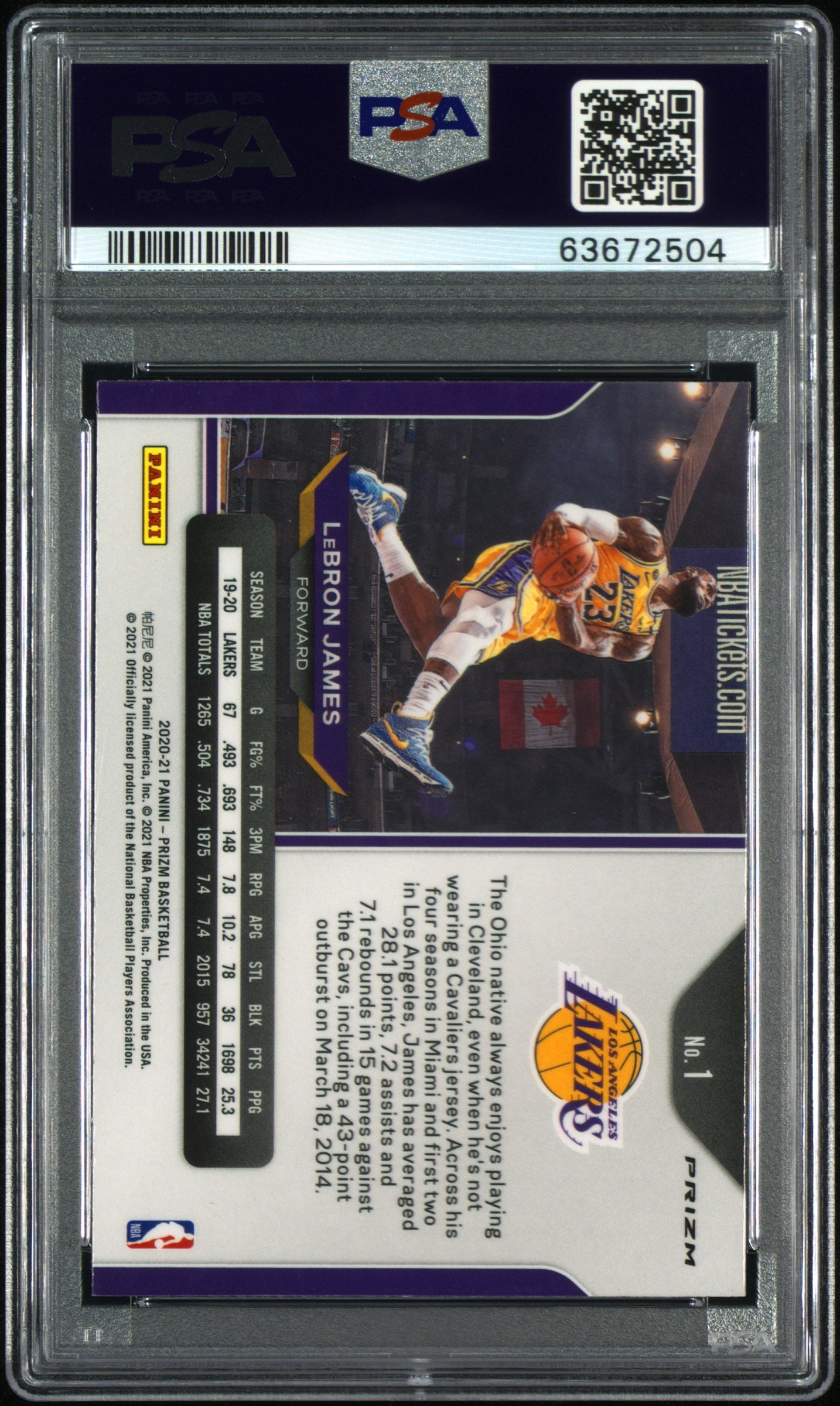 2020-21 Prizm Lebron James Silver Tribute Dunk PSA 9