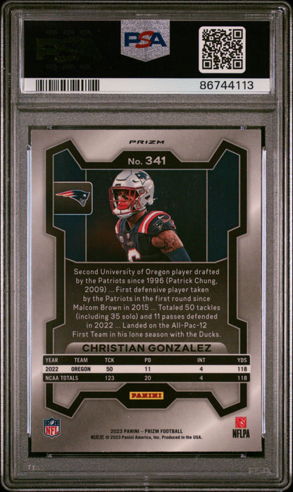 2023 Panini Prizm Christian Gonzalez #341 Rookie Variations Prizm RC PSA 10