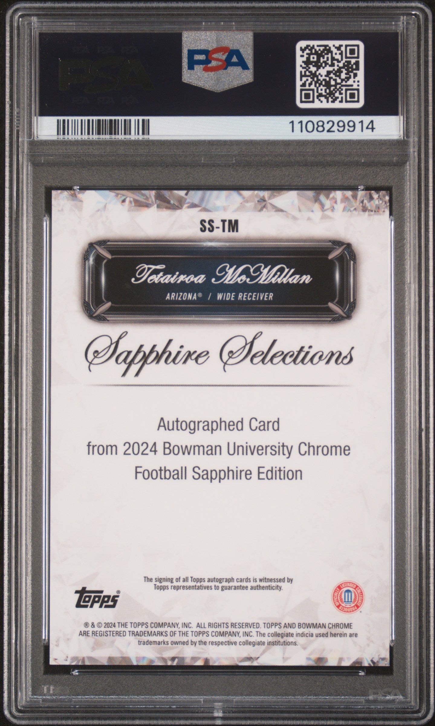 2024 Bowman U Chrome Tetairoa Mcmillan Sapphire Selections Orange Auto /25 PSA 10