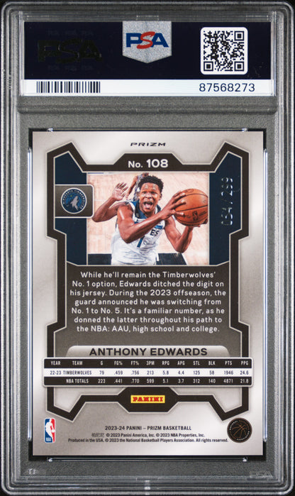 2023-24 Prizm Anthony Edwards Red Seismic /299 PSA 10