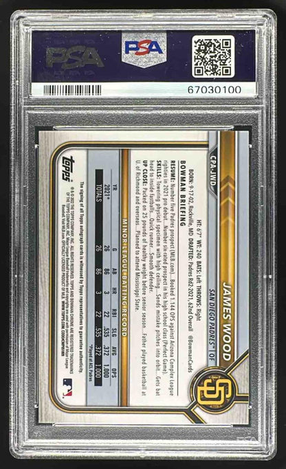 2022 Bowman Chrome James Wood #CPA-JWD Chrome Prospect Auto PSA 9