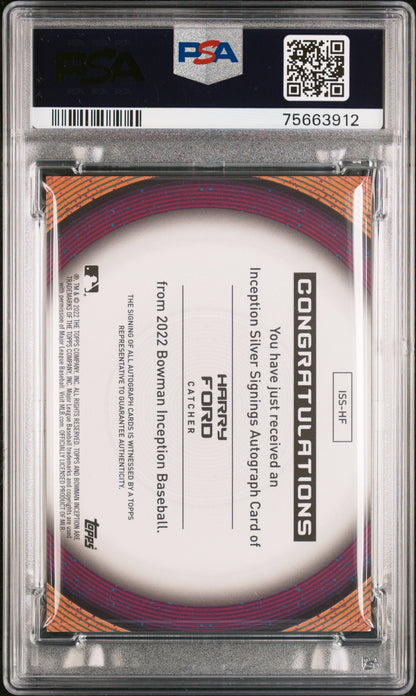2022 Bowman Inception Harry Ford Silver Signings Auto 022/100 PSA 10