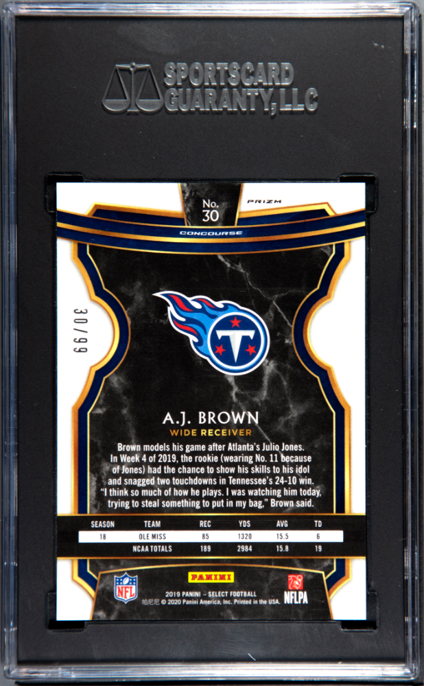 2019 Panini Select A.J. Brown Red /99 Prizm RC SGC 10