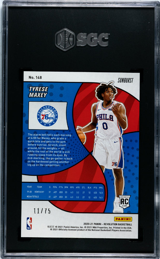 2020-21 Revolution Tyrese Maxey Sunburst Rookie /75 SGC 10
