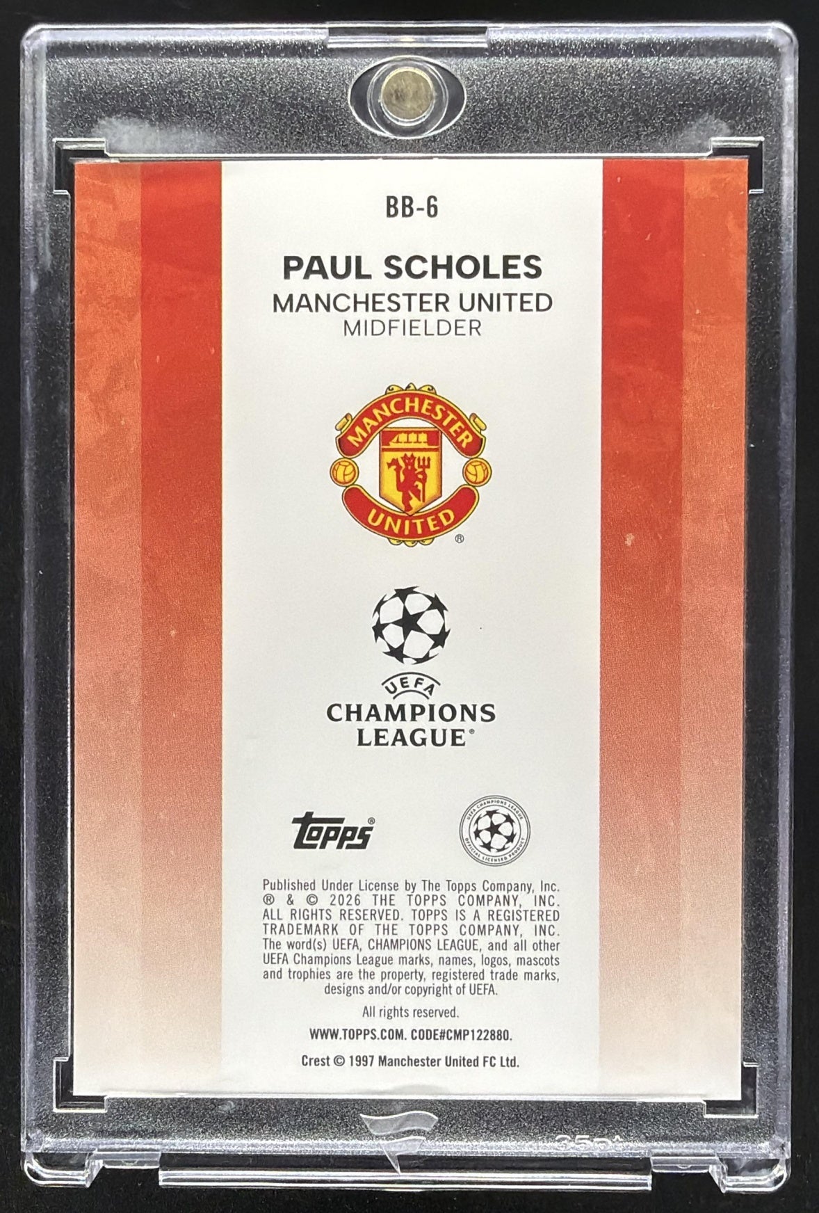 2025 Topps UEFA CC Paul Scholes #BB-6 Best Of The Legendary Numbers Black Foil /10