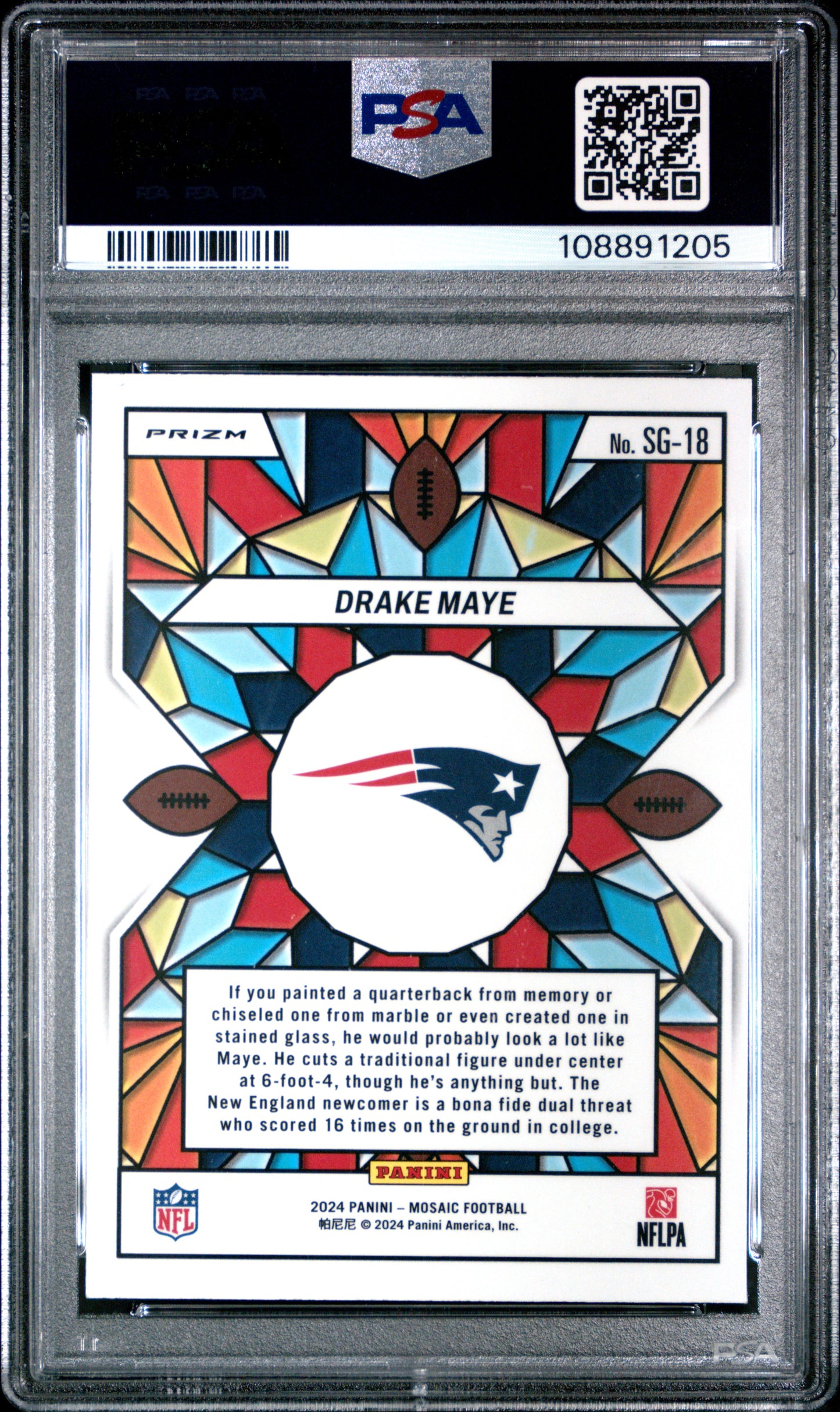2024 Mosaic Drake Maye Stained Glass Rookie Case Hit PSA 9