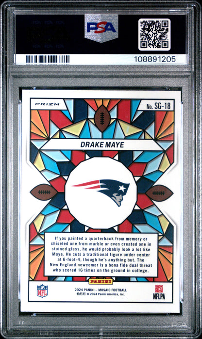 2024 Mosaic Drake Maye Stained Glass Rookie Case Hit PSA 9