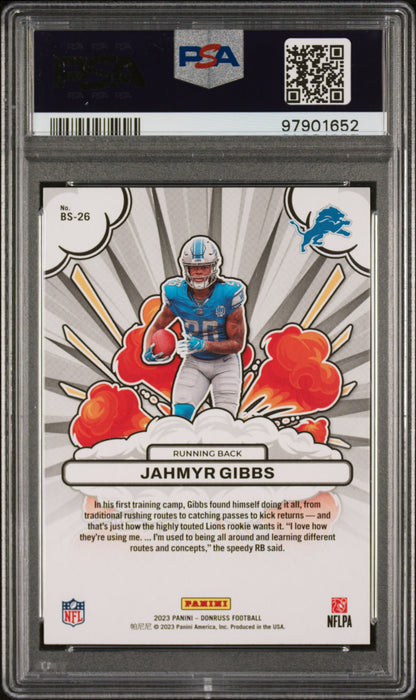 2023 Donruss Jahmyr Gibbs Bomb Squad Rookie PSA 10