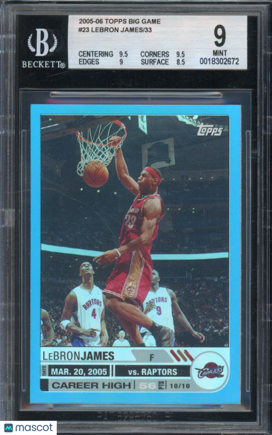 2005-06 Topps Big Game Lebron James Blue /33 BGS 9