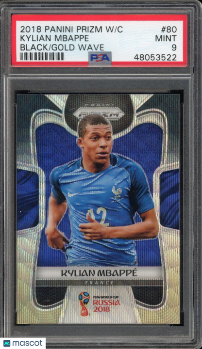 2018 Prizm WC Kylian Mbappe Black Gold Wave PSA 9