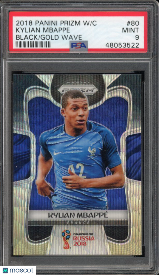 2018 Prizm WC Kylian Mbappe Black Gold Wave PSA 9