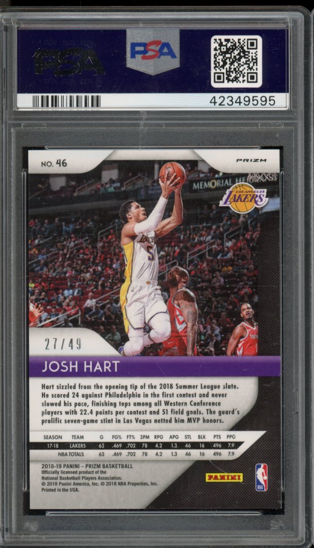 2018-19 Prizm Josh Hart Orange Rookie /49 PSA 10