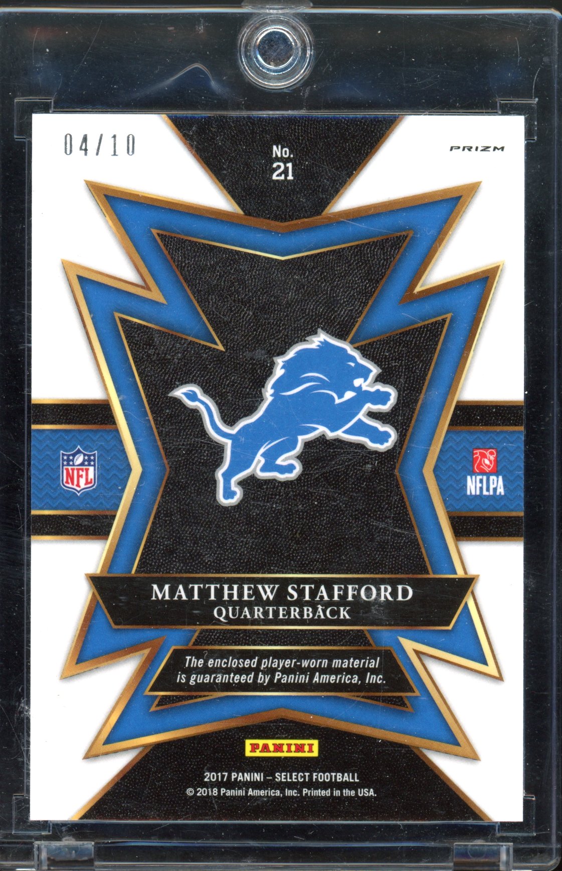 2017 Select Matthew Stafford Patch Gold 04/10