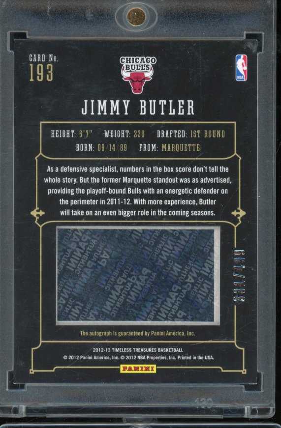 2012-13 Timeless Treasures Jimmy Butler Glass Rookie Auto /499