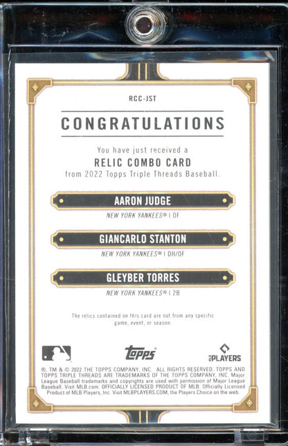 2022 Triple Threads Aaron Judge Gincarlo Stanton Gleyber Torres Triple Patch Relic /18