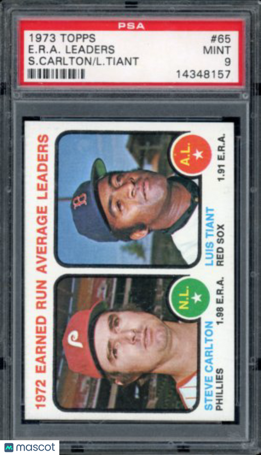 1973 Topps Steve Carlton Luis Tiant ERA Leaders PSA 9