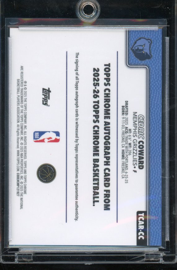 2025-26 Topps Chrome Cedric Coward Rookie Auto