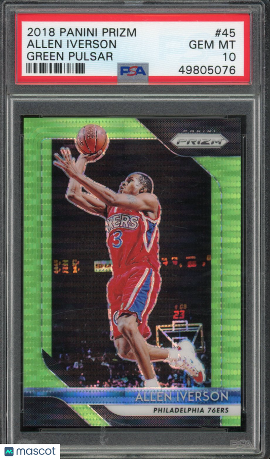 2018 Prizm Allen Iverson Green Pulsar /25 PSA 10