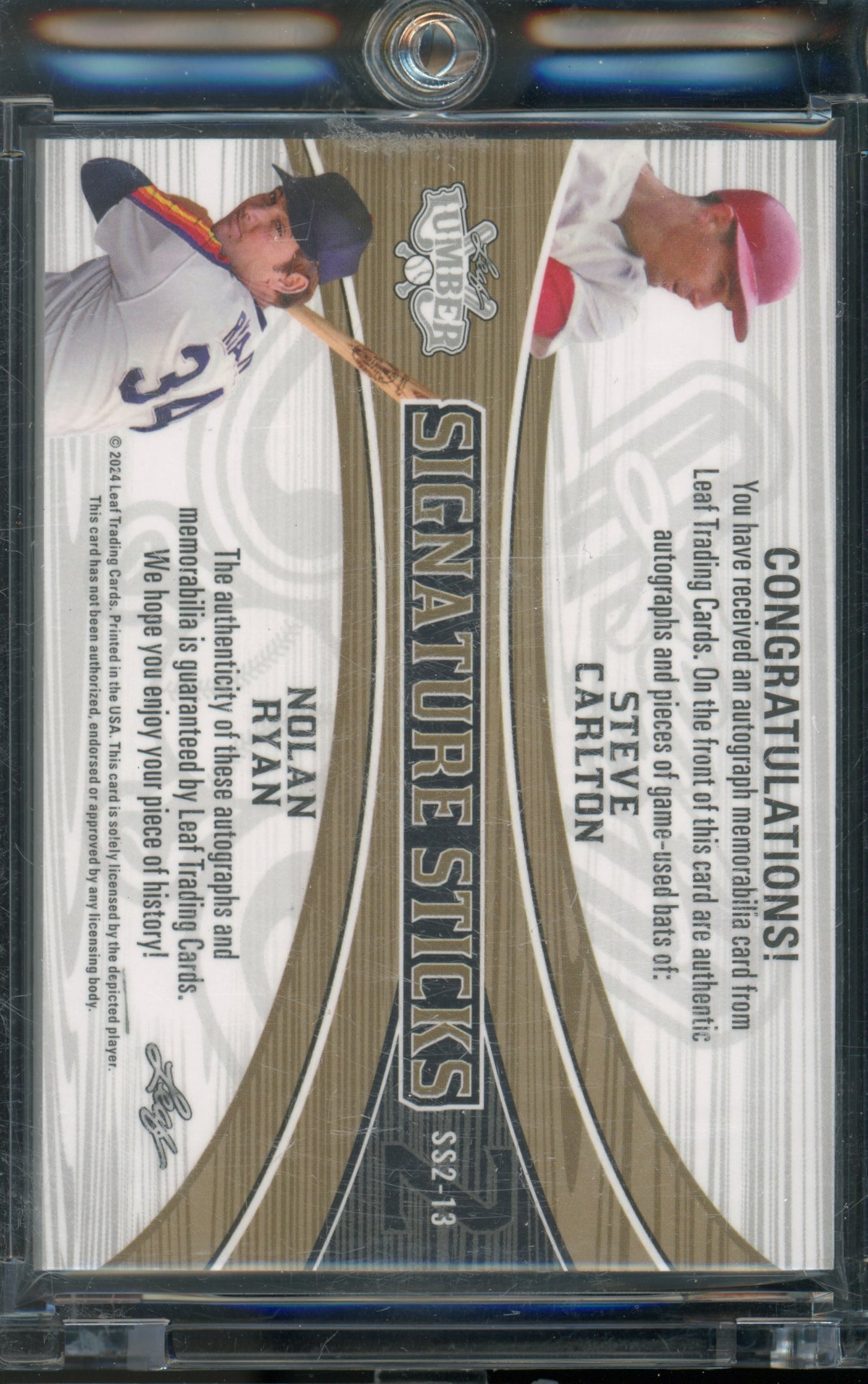 2024 Leaf Lumber Steve Carlton Nolan Ryan Dual Bat Relic Auto /5