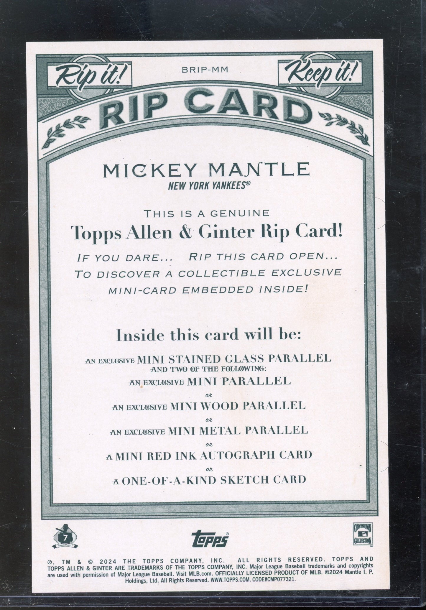 2024 Allen & Ginter Mickey Mantle Jumbo Triple Rip 18/99
