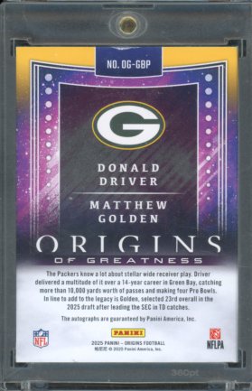 2025 Origins Donald Driver Matthew Golden Rookie Booklet Dual Auto 1/5