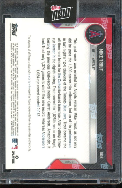 2022 Topps Now Mike Trout Auto /99 Angels Hit leader