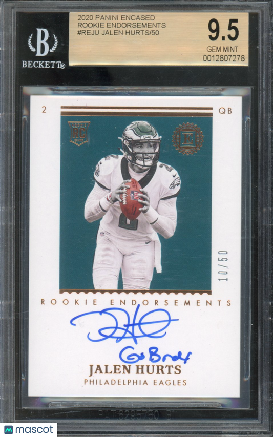 2020 Encased Jalen Hurts Rookie Endorsements Auto "GO BIRDS" /50 BGS 9.5 RC