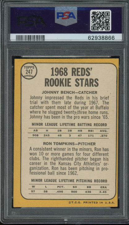 1968 Topps Johnny Bench Ron Tompkins PSA 5 RC Nicely Centered