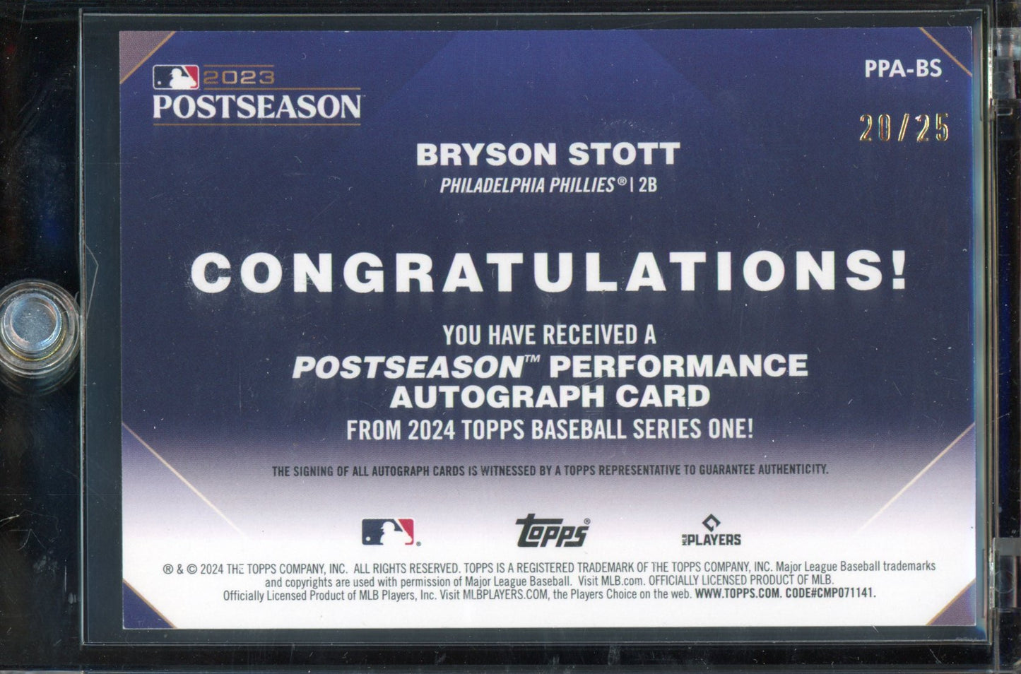 2024 Topps Bryson Stott 2023 Postseason Auto 20/25