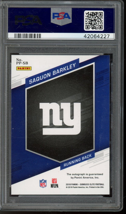 2018 Panini Donruss Elite Pen Pals Auto Saquon Barkley Blue Ink PSA 9 RC