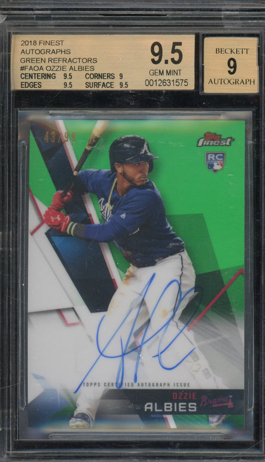 2018 Topps Finest Ozzie Albies Green Refractor Rookie Auto /99 BGS 9.5