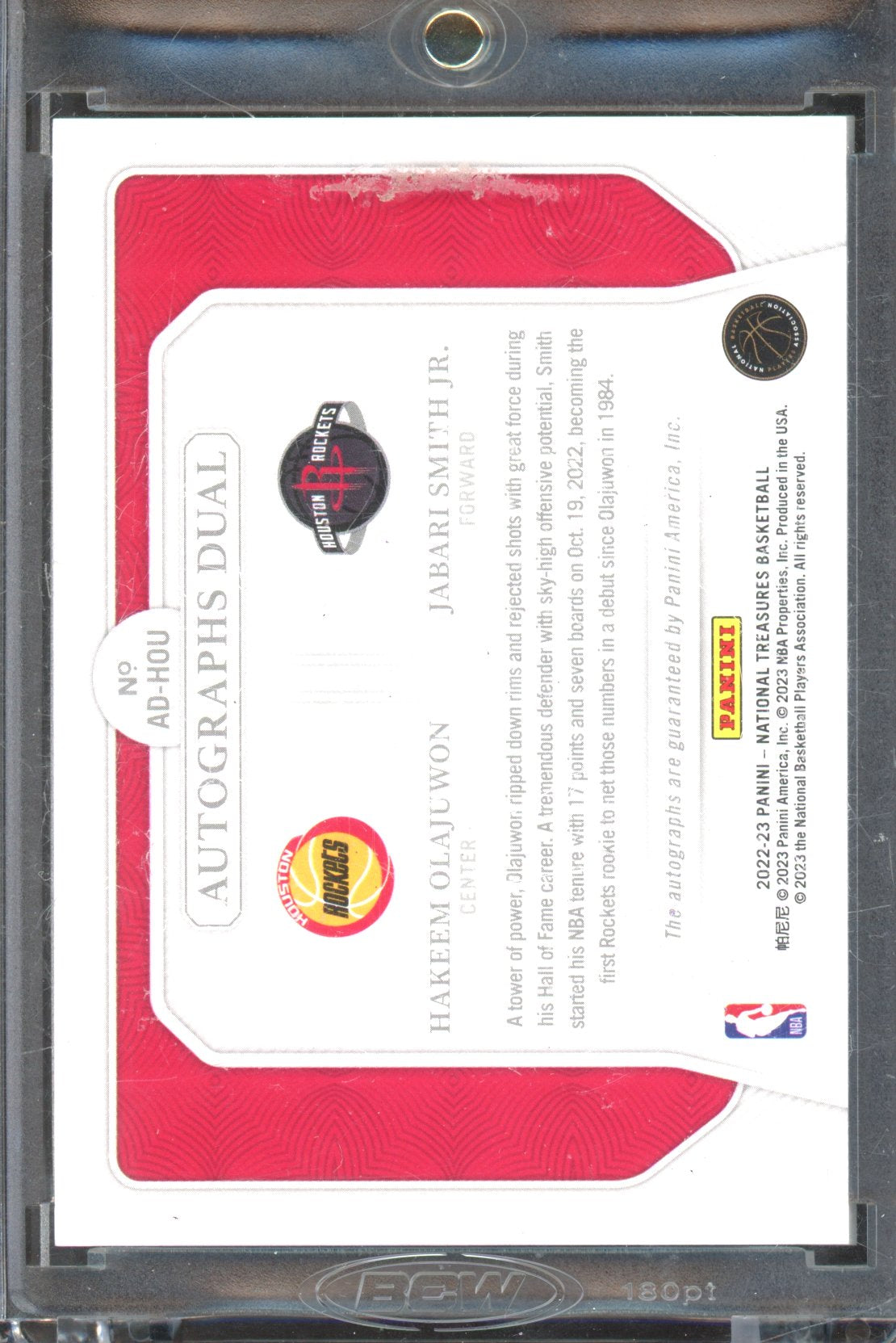 2022 National Treasures Hakeem Olajuwon Jabari Smith Dual Auto 20/25
