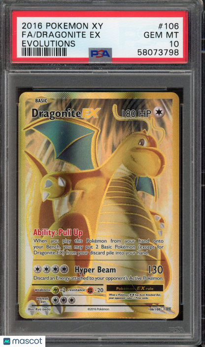 2016 Pokemon XY Dragonite EX Full Art PSA 10