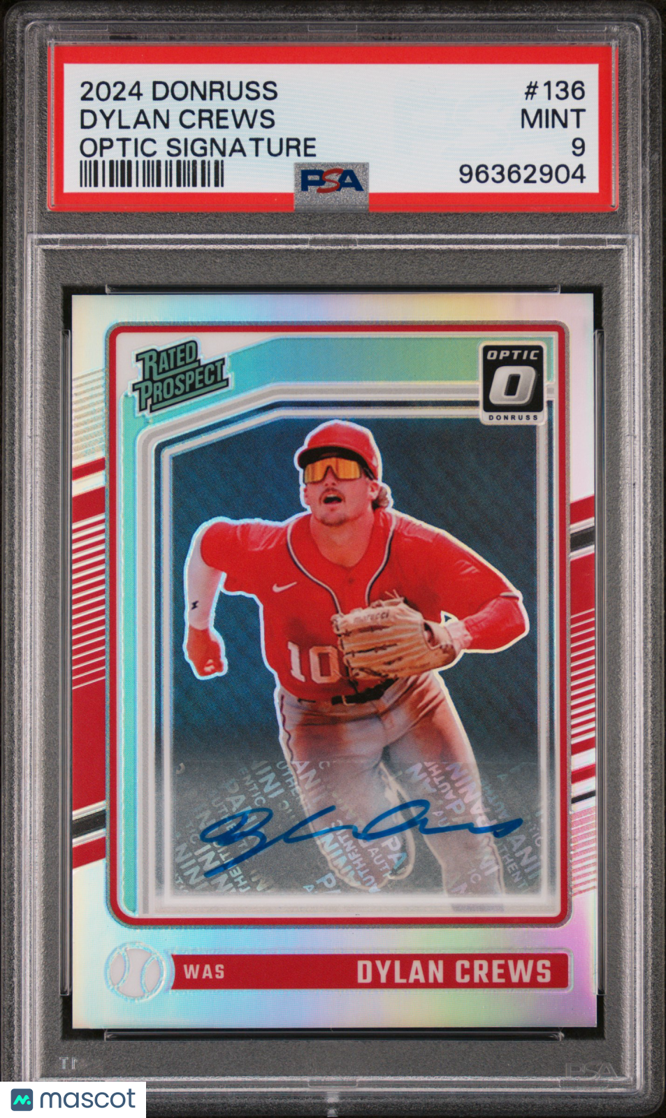 2024 Panini Donruss Dylan Crews #136 Prospects Optic Signatures Holo Auto PSA 9