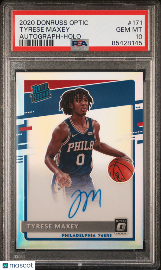 2020-21 Optic Tyrese Maxey Holo Rookie Auto PSA 10