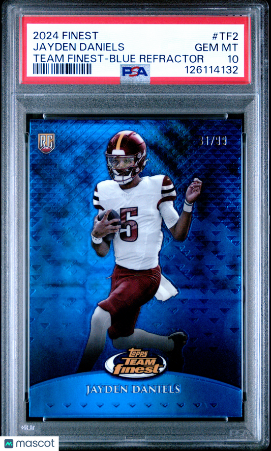 2024 Topps Finest Jayden Daniels #TF-2 Team Blue Refractor /99 RC PSA 10