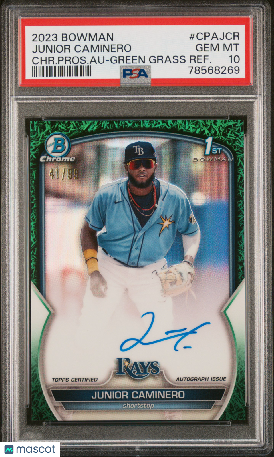 2023 Bowman Chrome Junior Caminero Green Grass Auto /99 PSA 10