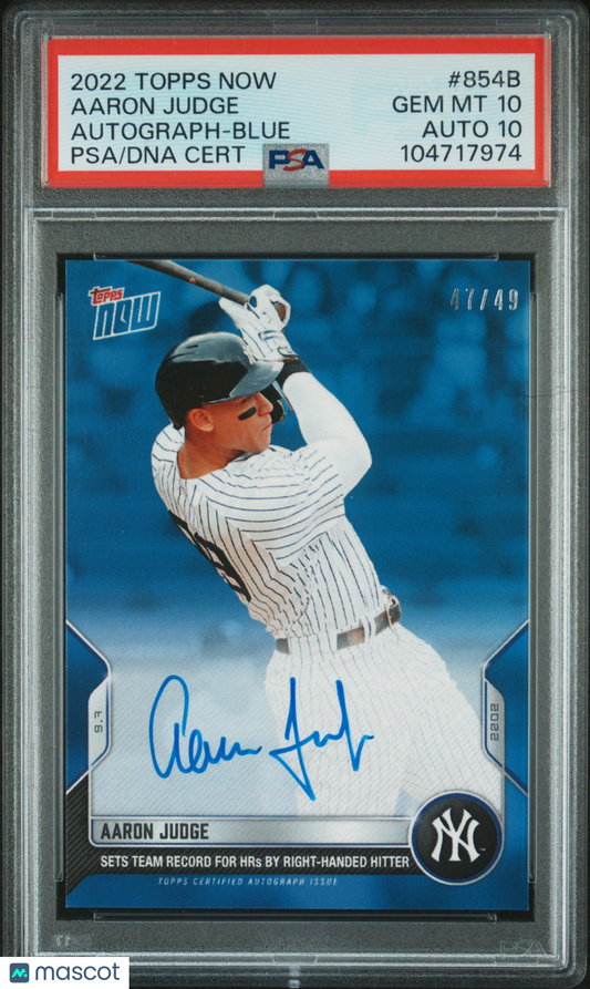 2022 Topps Now Aaron Judge Blue Auto /49 PSA 10/10