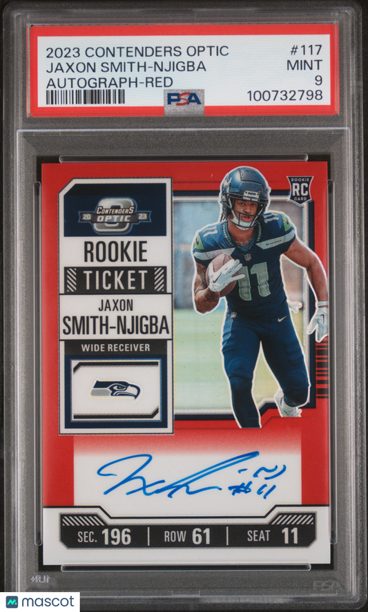 2023 Contenders Optic Jaxon Smith-Njigba Red Rookie Auto /125 PSA 9