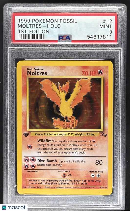 1999 Pokemon Fossil Moltres #12/62 1st Edition PSA 9