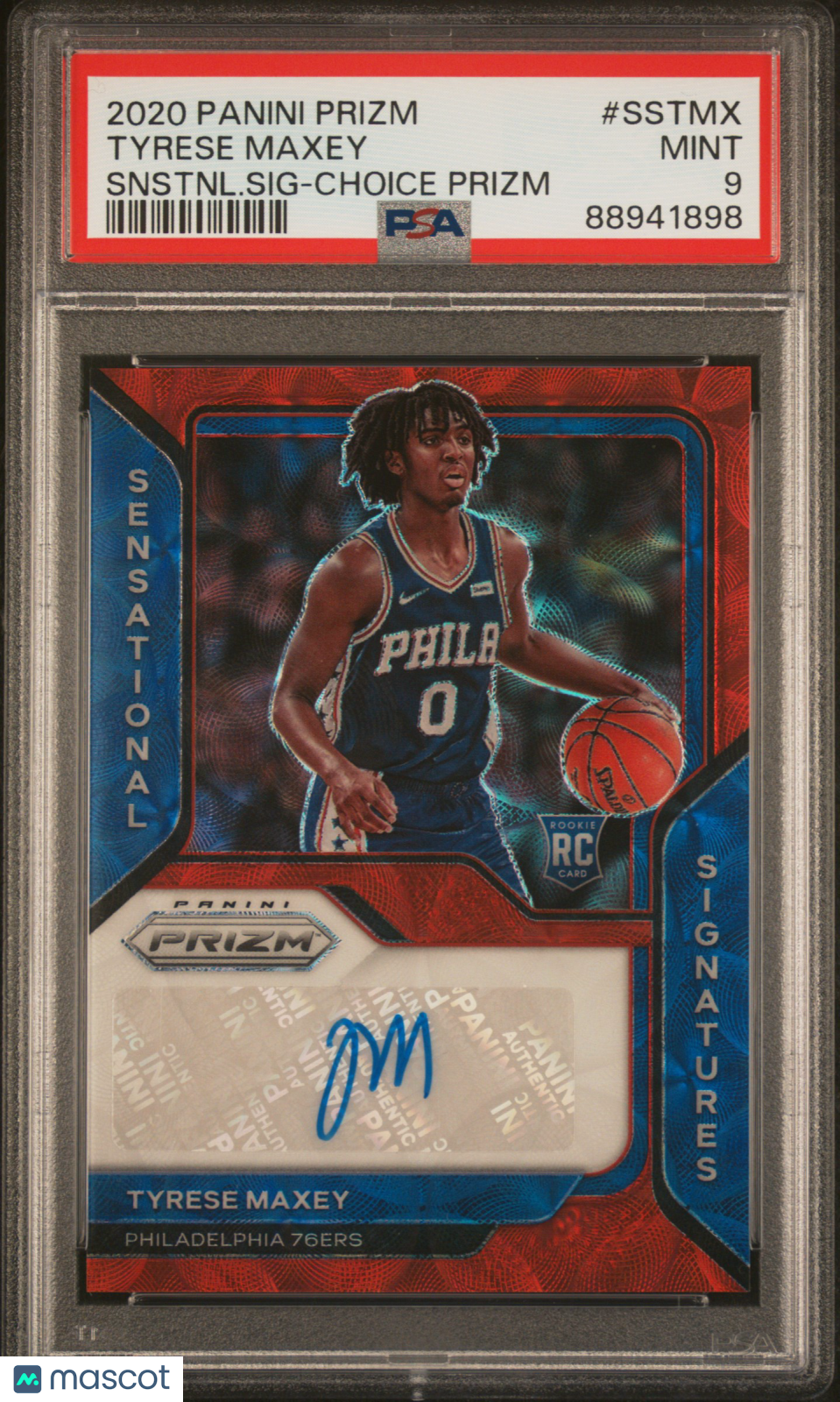 2020-21 Prizm Tyrese Maxey Red Choice Rookie Auto PSA 9