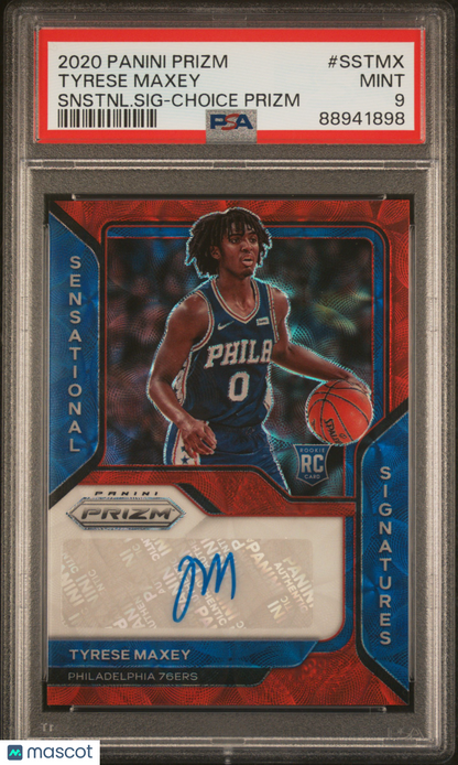 2020-21 Prizm Tyrese Maxey Red Choice Rookie Auto PSA 9
