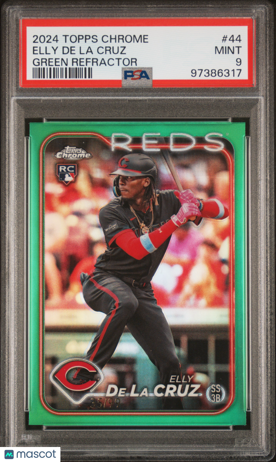2024 Topps Chrome Elly De La Cruz #44 Green Refractor 35/99 RC Reds PSA 9